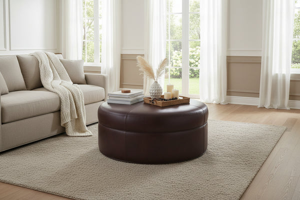 Goodwin 40 Inch Round Leather Drum Ottoman