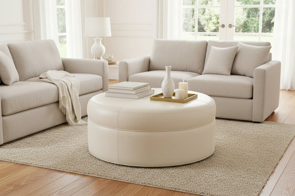 Goodwin 40 Inch Round Leather Drum Ottoman