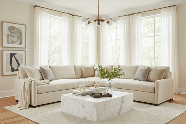 Grady "Quick Ship" Three Piece Bench Cushion Pillow Back Sectional (As Configured)