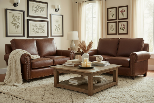 Hampton Traditional Two Cushion Leather Loveseat