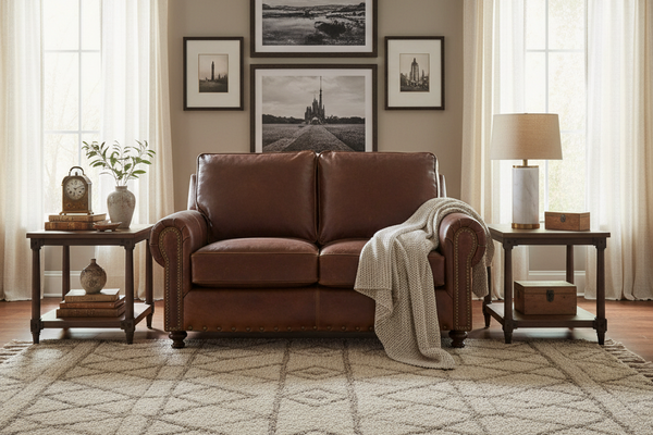 Hampton Traditional Two Cushion Leather Loveseat
