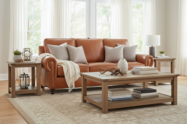 Hampton 86 Inch Traditional Three Cushion Leather Sofa