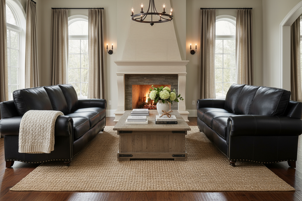 Hampton 86 Inch Traditional Three Cushion Leather Sofa