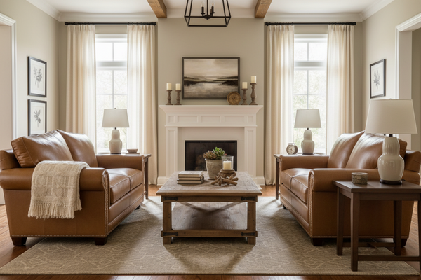 Harmon Arched Back 8-Way Hand Tied Leather Loveseat w/ Nailhead Trim