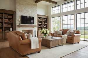 Harmon XL 90 Inch Arched Back 8-Way Hand Tied Leather Grand Scale Sofa w/ Nailhead Trim