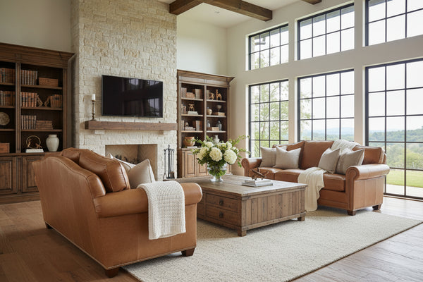 Harmon 8-Way Hand Tied Leather Camel-Back Sofa Collection