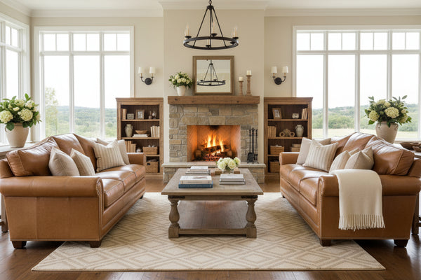 Harmon 8-Way Hand Tied Leather Camel-Back Sofa Collection