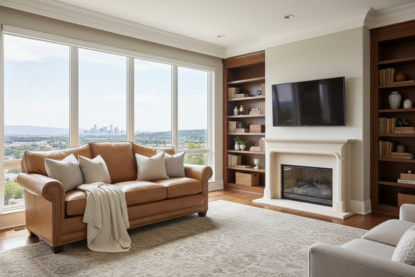 Harmon 8-Way Hand Tied Leather Camel-Back Sofa Collection