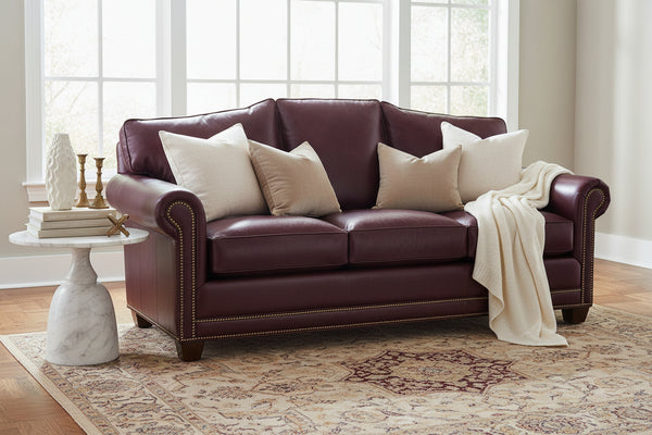 Harmon XL 90 Inch Arched Back 8-Way Hand Tied Leather Grand Scale Sofa w/ Nailhead Trim