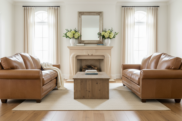 Harmon 84 Inch Arched Back 8-Way Hand Tied Leather Sofa w/ Nailhead Trim