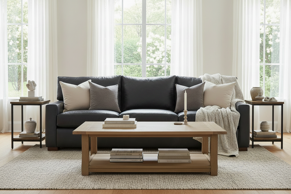 Harrison 91 Inch Contemporary Grand Scale Deep Seat Leather Sofa