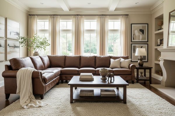 Harris Rolled Arm Leather Sectional Sofa