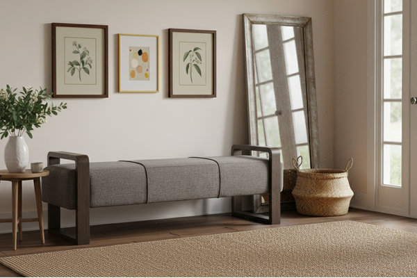 Heath "Quick Ship" 60 Inch long Contemporary Exposed Wood And Fabric Bench