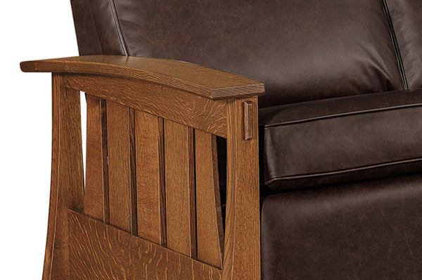 Highland 88 Inch "WALL HUGGER" White Oak Mission Style Leather Reclining Sofa