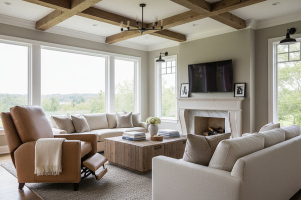 Holden Tall Track Arm Leather Pillow Back Recliner Chair