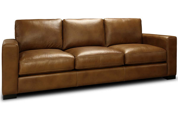 Hugh 90 Inch Modern Leather Three Cushion Track Arm Sofa