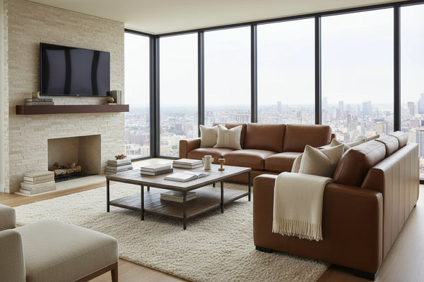 Hugh Modern Leather Track Arm Sofa Collection