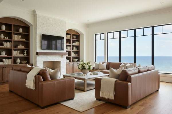 Hugh Modern Leather Track Arm Sofa Collection