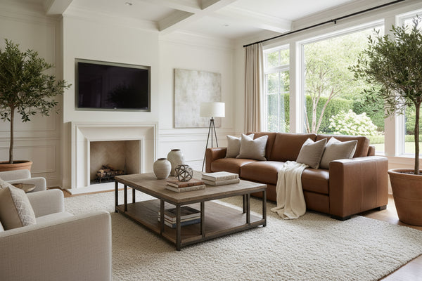 Hugh 90 Inch Modern Leather Three Cushion Track Arm Sofa