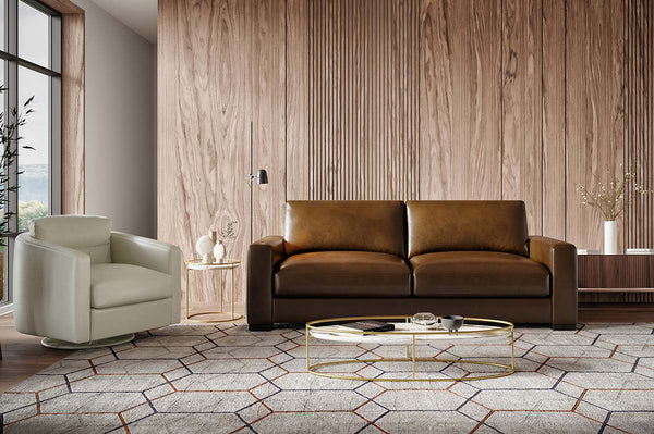 Hugh Modern Leather Track Arm Sofa Collection