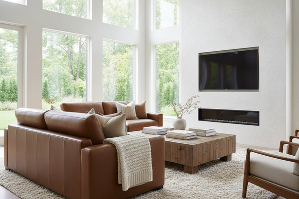 Hugh Modern Leather Track Arm Sofa Collection