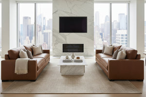 Hugh 90 Inch Modern Leather Two Cushion Track Arm Sofa