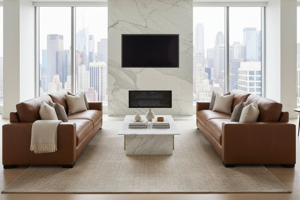 Hugh 90 Inch Modern Leather Two Cushion Track Arm Sofa