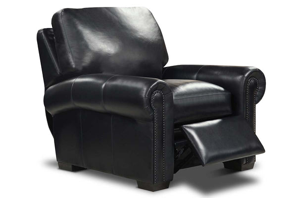 Huntington Traditional Leather Rolled Arm Club Chair Recliner