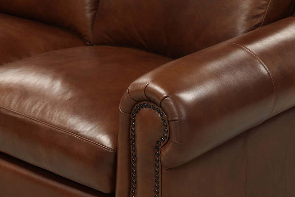 Huntington 96 Inch Traditional Leather Roll Arm Sofa With Nailheads