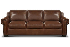 Huntington 96 Inch Traditional Leather Roll Arm Sofa With Nailheads
