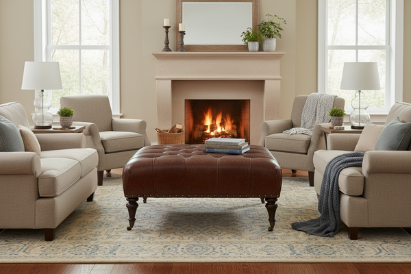 Ingram "Quick Ship" 42 Inch Square Tufted Square Leather Cocktail Ottoman