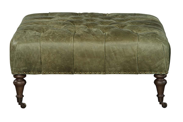 Ingram Moss "Quick Ship" 42 Inch Square Tufted Square Leather Cocktail Ottoman