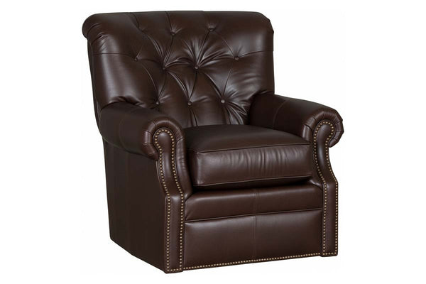 Irving Leather Tufted SWIVEL Accent Chair With Nail Trim
