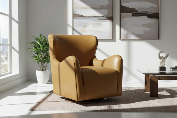 Jeffrey Contemporary Sculpted Leather Swivel Accent Chair