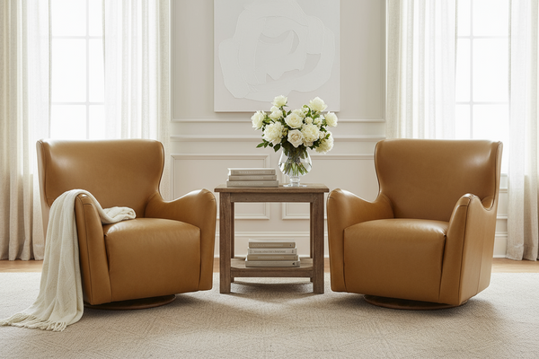 Jeffrey Contemporary Sculpted Leather Swivel Accent Chair