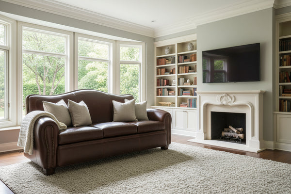 Jonathan 81 Inch Leather Camelback Sofa With Nail Trim