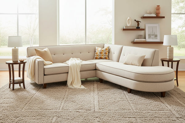 Justine Two Piece Mid-Century Fabric Sectional Sofa