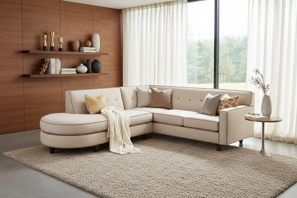 Justine Two Piece Mid-Century Fabric Sectional Sofa