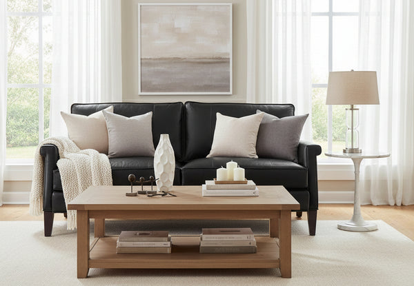 Kane 80 Inch Mid-Century Modern Pillow Back Leather Sofa