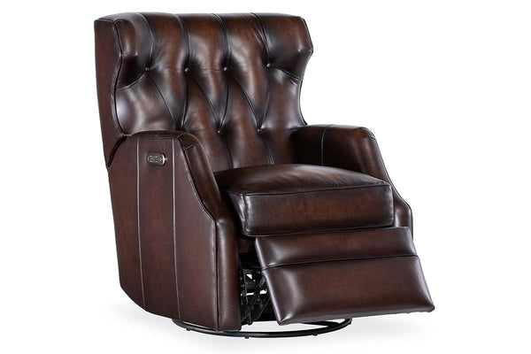 Karl Vortex Leather "Quick Ship" POWER Swivel/Glider Recliner