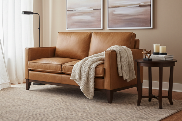 Kellan Contemporary Leather Track Arm Loveseat