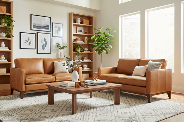 Kellan Contemporary Leather Track Arm Loveseat