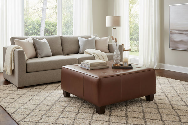 Kelsey 34 Inch Square Apartment Size Leather Cocktail Ottoman Table