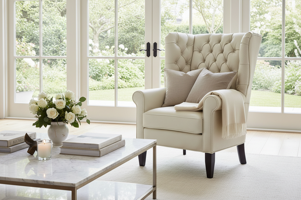 Kensington Leather Tufted Back Accent Arm Chair