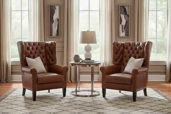 Kensington Leather Tufted Back Accent Arm Chair