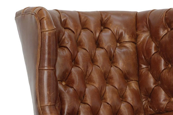Kensington Leather Tufted Back Accent Arm Chair