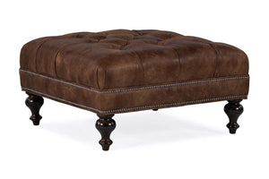 Kline 33 Inch Square Button Tufted Ottoman With Turned Legs
