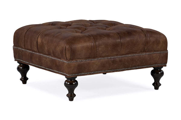 Kline 38 Inch Square Button Tufted Ottoman With Turned Legs