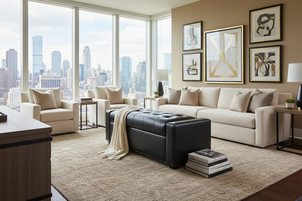 Landon "Ready To Ship" 58 Inch Leather Storage Bench / Ottoman (Photo For Style Only)