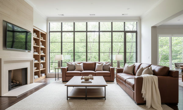 Lawrence 89 Inch Modern Leather Track Arm Sofa